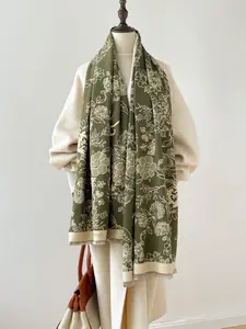 Women's Boho Style Floral Print Double Sided Shawl, Vintage Trendy Warm Thick Scarf, Fashionable Clothes Accessories for Fall & Winter