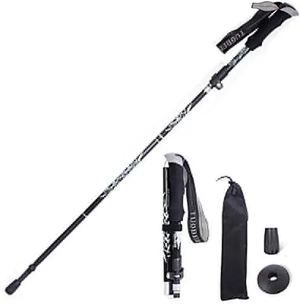 Folding Trekking Poles Ultralight Aluminum Telescopic Hiking Pole Walking Sticks with EVA Non-Slip Grip and Quick Lock System for Traveling Camping Hiking Mountaineering (Black)