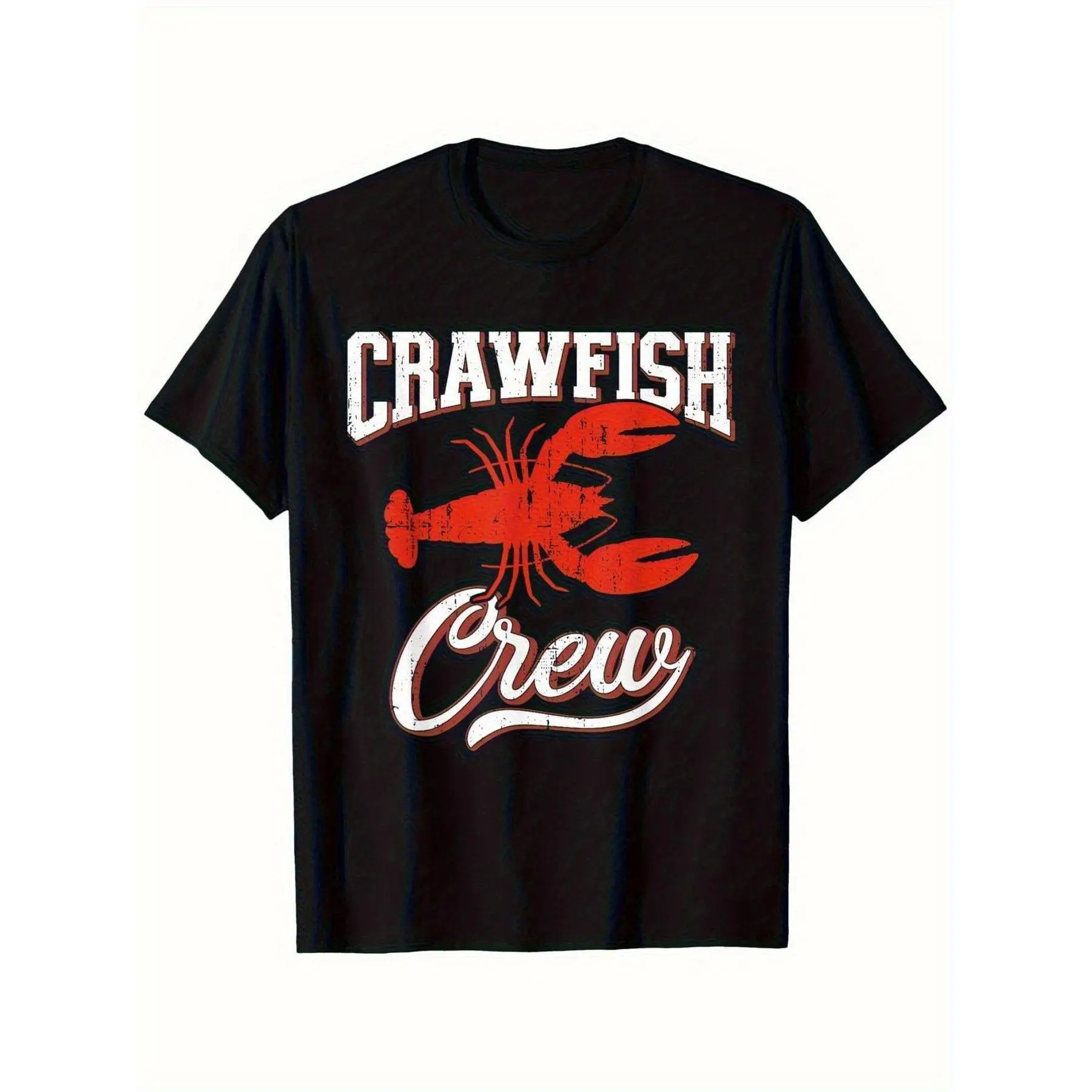 Women's Crayfish & Lobster Graphic T-Shirt - Unisex 100% Cotton Loose Round Neck Short-Sleeve Casual Top with Comfortable Draped Fit, Digital Print, Medium Stretch