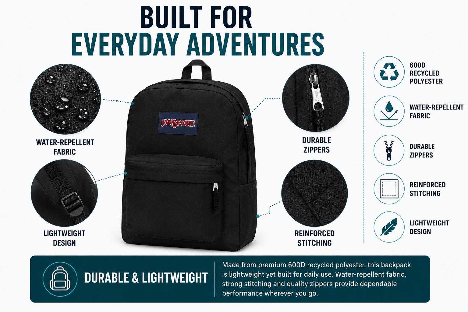 JanSport SuperBreak One Backpacks - Durable, Lightweight Bookbag with 1 Main Compartment, Front Utility Pocket with Built-in Organizer - Premium Backpack, Black
