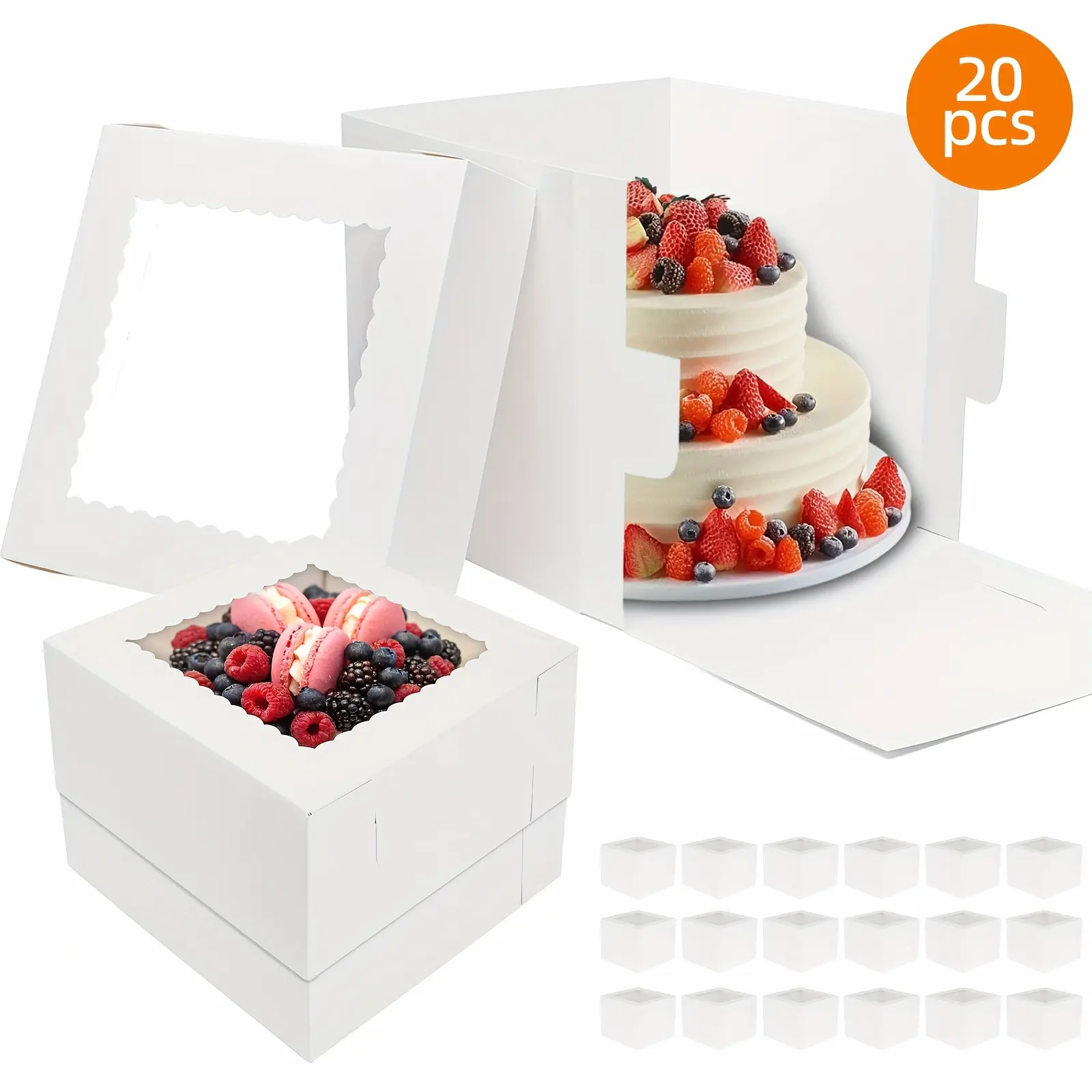 20-pack 10x10x8 Inches White Cake Boxes With Window, Tall Cake Box With Window, White Bakery Boxes, Cajas Pasteles For Cake, Cake Boxes With Window For Cakes, Pastries, Pies, Desserts, For Birthday Party, Wedding