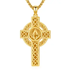 DRINSPER Celtic Knot Necklace 925 Sterling Silver Golden Processed Pendant Freemasons Sign Design