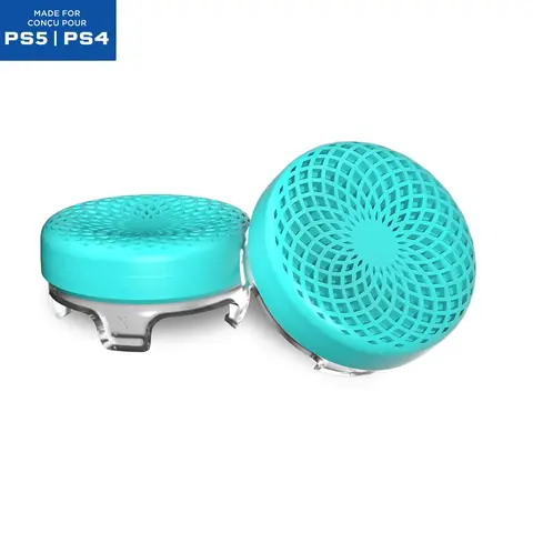 Controller Freak LTS Professional Analog Rubber Thumbsticks for PS5/PS4 Gaming Controllers - Esports Upgrades, 2 Mid-Rise Concave Teal/Clear Extra Grip Pieces, Improves Grip for Action-Adventure Games, Console Accessories