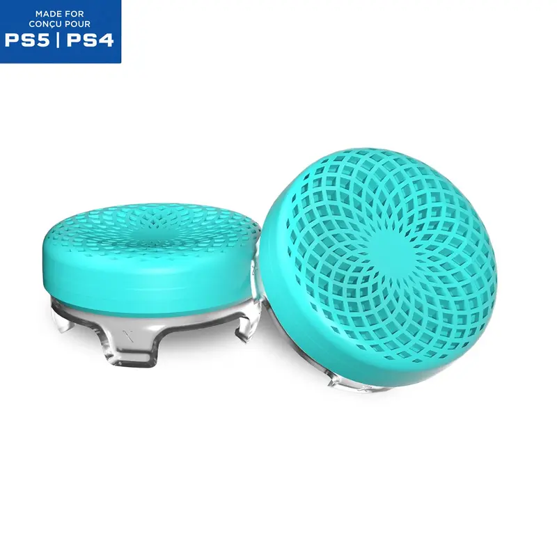 Controller Freak LTS Professional Analog Rubber Thumbsticks for PS5/PS4 Gaming Controllers - Esports Upgrades, 2 Mid-Rise Concave Teal/Clear Extra Grip Pieces, Improves Grip for Action-Adventure Games, Console Accessories