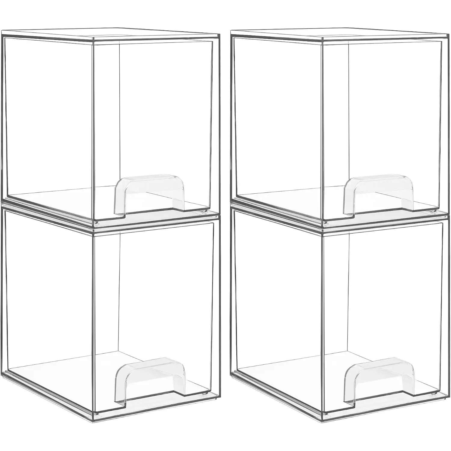 4 Pack Clear Stackable Storage Drawers, Tall Plastic Organizer Bins, Stackable Desktop Drawer Unit for Bathroom, Vanity, Kitchen & Cabinet Home Organization