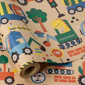 Kraft Paper Gift Wrapping Paper Roll, Multi-Color Truck Print, 43.2cm X 500cm, Ideal for Birthday, Celebration, DIY Craft Decoration