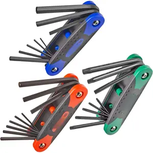 25- Folding Hex (Allen) Key & Star (Torx) Wrench Set - Inch(Standard)/Metric/Star(Torx), Heat Treated S2 Steel. Includes Metric Hex 1.5-8mm, SAE Hex 5/64"-1/4", Star (Torx) T9-T40