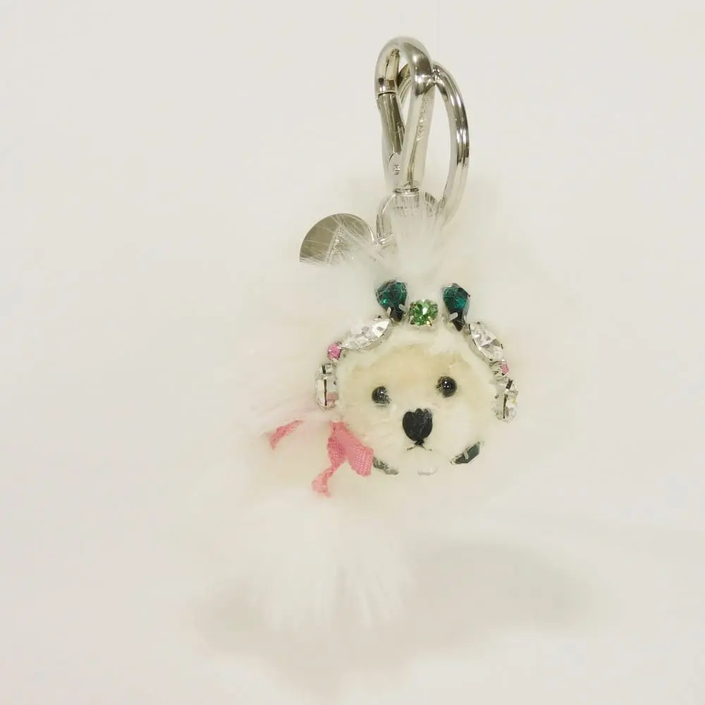 Pre-owned PRADA Vegan Leather Small Leather Goods Bear Bijou Faux Fur Keyring