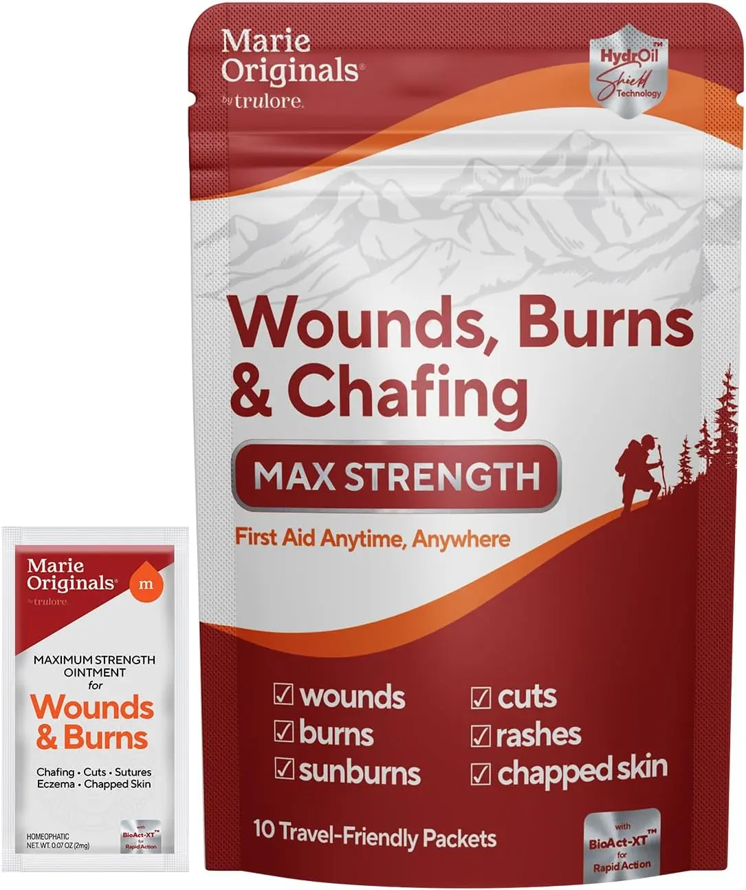 Marie Originals Wounds, Burns & Chafing Pouch 10 Packets, First Aid Anti Chafing Cream for Men and Women with Natural Botanicals for Active Lifestyles