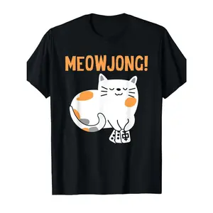 Men's Mahjong and cats Graphic T-Shirt - Short Sleeve Crew Neck Regular Fit Casual Wear | Soft & Breathable Fabric, Durable Print, Everyday Comfort, Machine Washable, cartoon Casual gaming and leisure