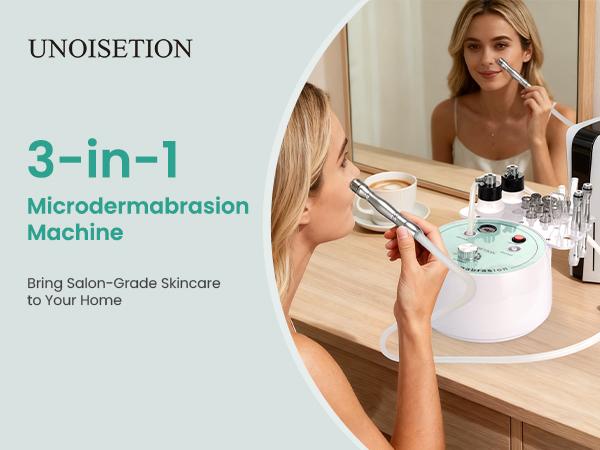 UNOISETION Diamond Microdermabrasion Machine- 3 in 1 Professional Facial Microdermabrasion Tool for Exfoliation & Blackhead Removal for Home Use Skin Care, Reduces Fine Lines, Boosts Serum Absorption