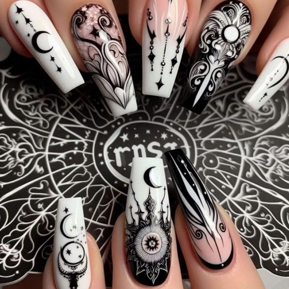 Star & Moon Pattern Fake Nails with Nail File & Tape, 24pcs Long Square Press on Nails for Women & Girls DIY Nail Art, Elegant Stick on Nails Kit, Nails Press Ons, Nail Art Design, Nail Designs, Nail Art Supplies, Nail Art Products