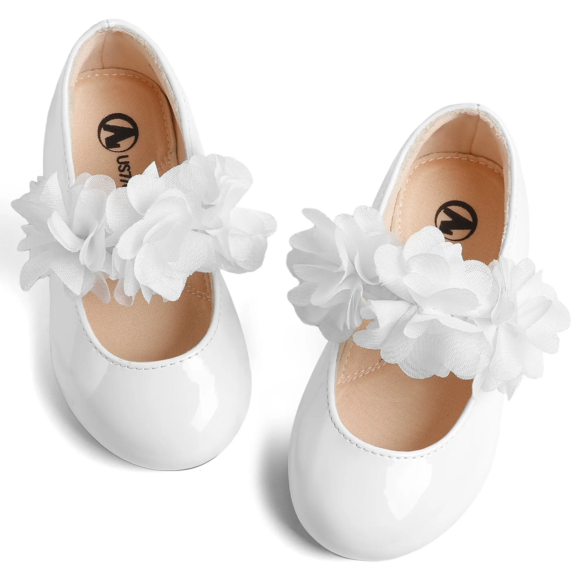 SHOESLOCKER Toddler Girl Patent Leather Mary Jane Dress Shoes - Breathable Round Toe Flats, Soft Walking Shoes with Elegant Floral Accents for Wedding Party, Breathable Flat Shoes tiktokshopbacktoschool
