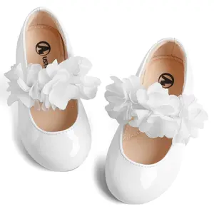 Toddler Girl Dress Shoes Little Girl Mary Jane Shoes Flower Girls Shoe Wedding Party Casual Soft Walking with Elegant Floral Accents