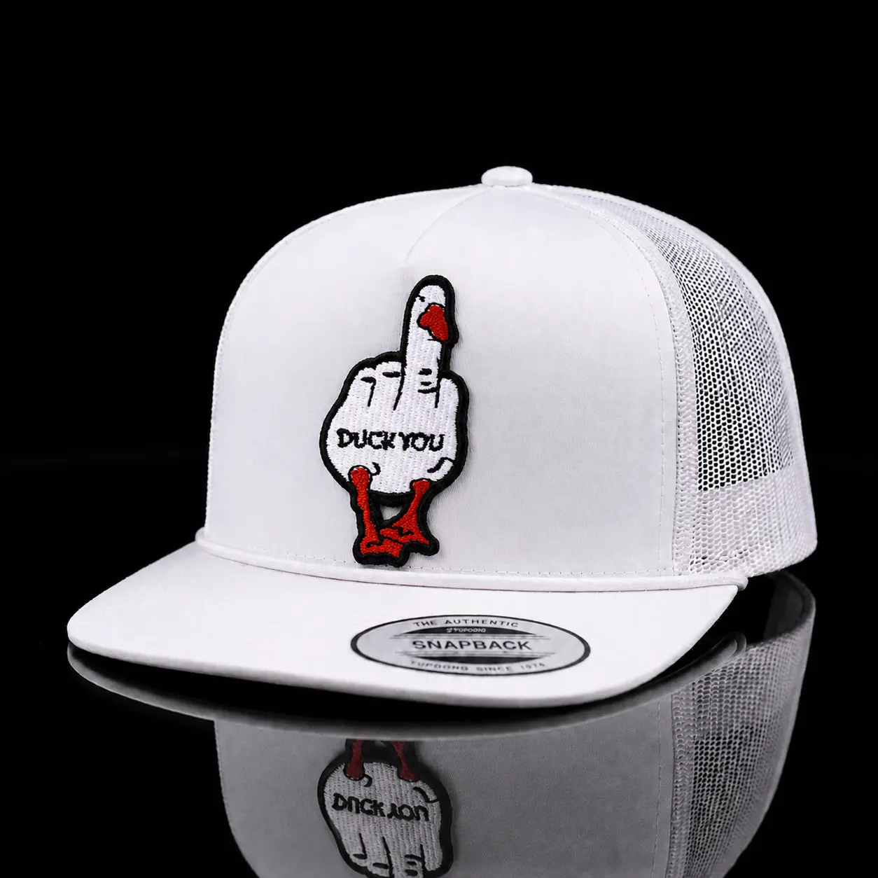 Sassy Duck Energy Trucker Hat – Pink White Mesh Snapback Cap, Funny Duck You Embroidered Patch, Adjustable Streetwear Hat