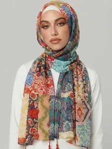Women's Boho Peach Blossom Headscarf, Sun Protection Multicolor Scarf, Elegant Multi-Functional Shawl, Daily Wear, Pair with Robe or Dress