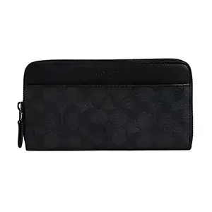 COACH Accordion Wallet 19: Long-Style Zippered Men's Wallet With Coated Canvas And Smooth Calfskin In Charcoal And Black
