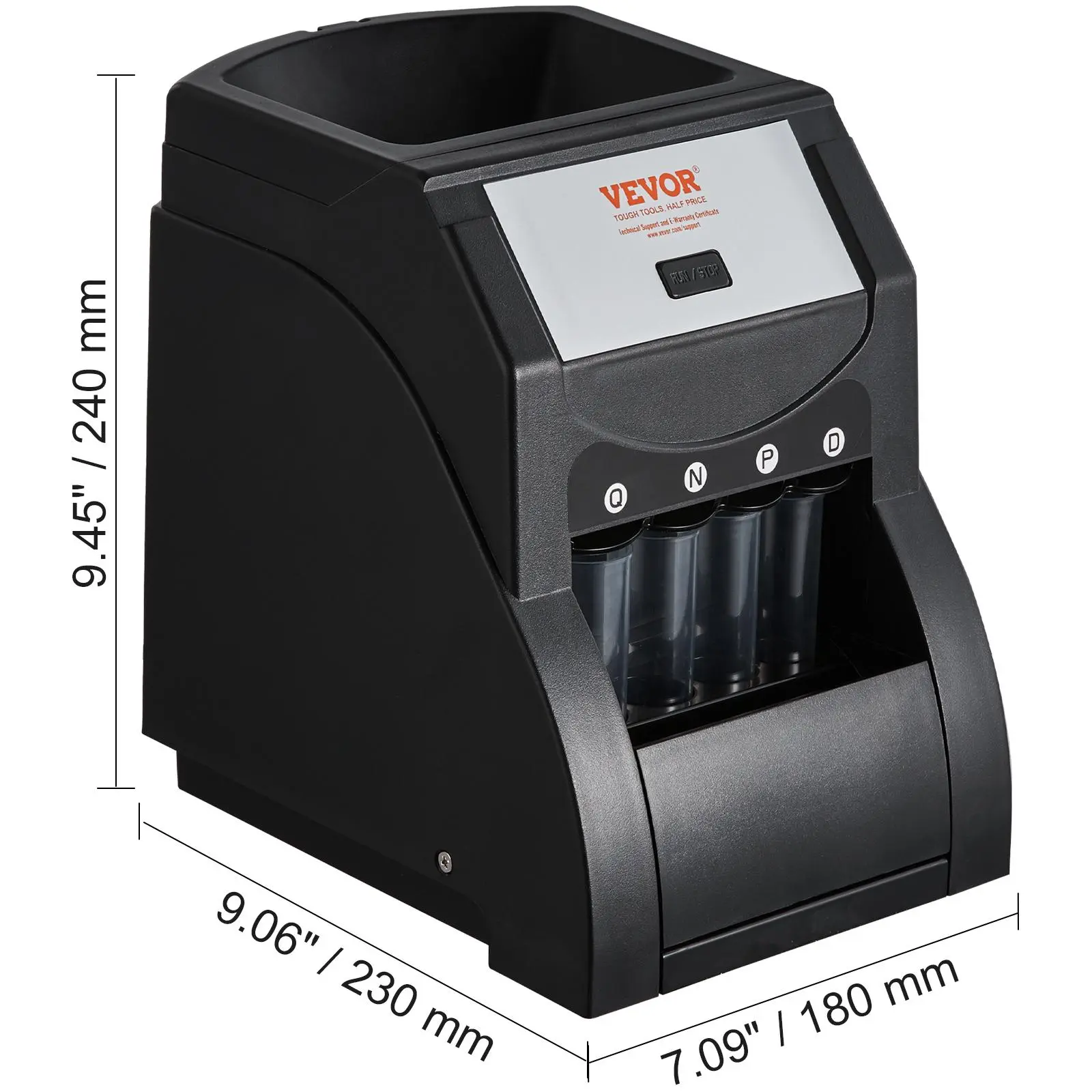 USD Coin Sorter, Coin Sorter Machine For USD Coin Sorts Up To 230 Coins Min, Coin Sorter And Wrapper Machine Holds 200 Coins Included 4 Coin Tubes, Black