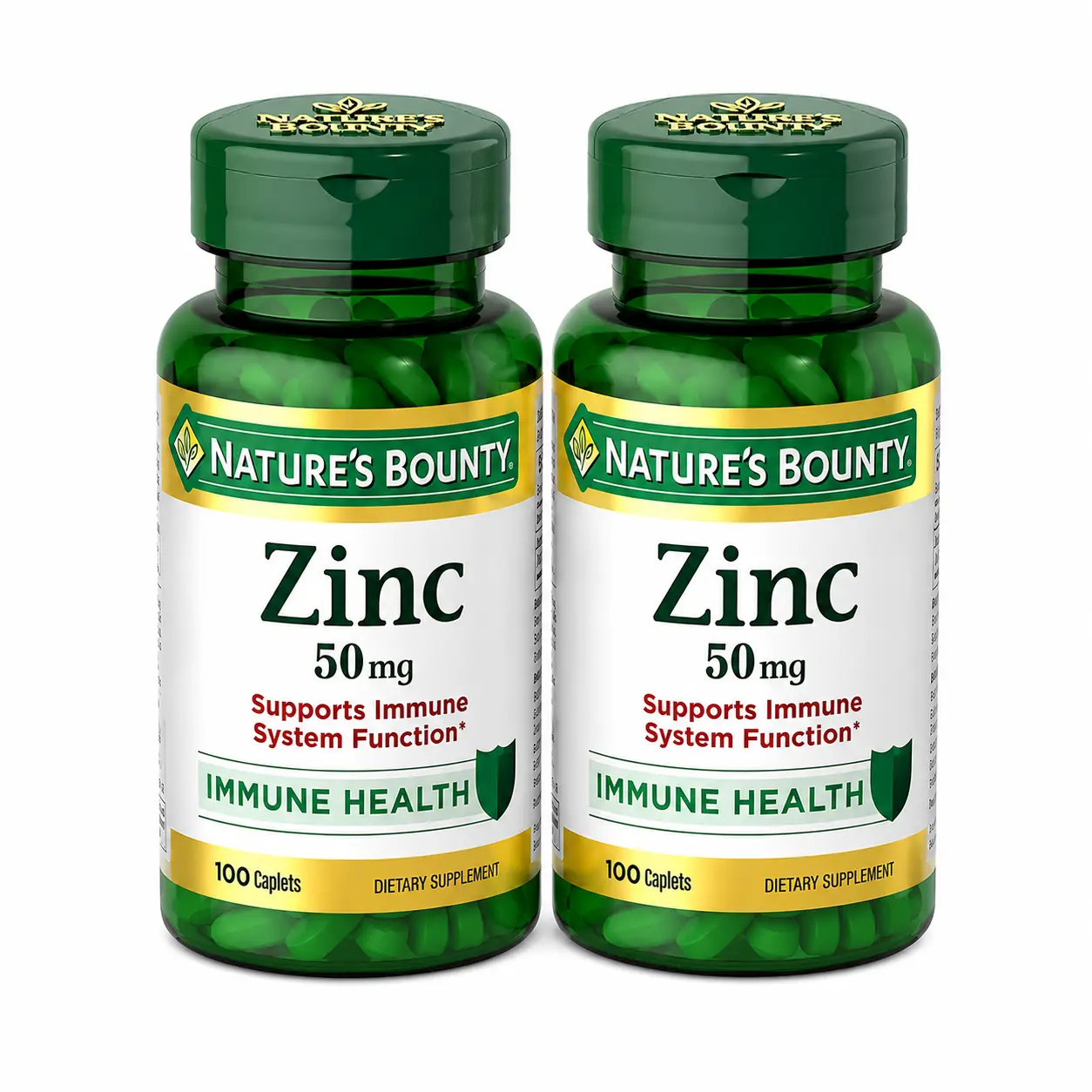 2 Pack Nature’s Bounty Zinc 50mg | Immune System, Skin, & Antioxidant Health Support | Contributes to DNA Formation | Vegetarian, Non-GMO, Gluten Free | 100 Caplets, 1 Serving Per Day for Daily Health