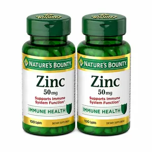 2 Pack Nature’s Bounty Zinc 50mg | Immune System, Skin, & Antioxidant Health Support | Contributes to DNA Formation | Vegetarian, Non-GMO, Gluten Free | 100 Caplets, 1 Serving Per Day for Daily Health