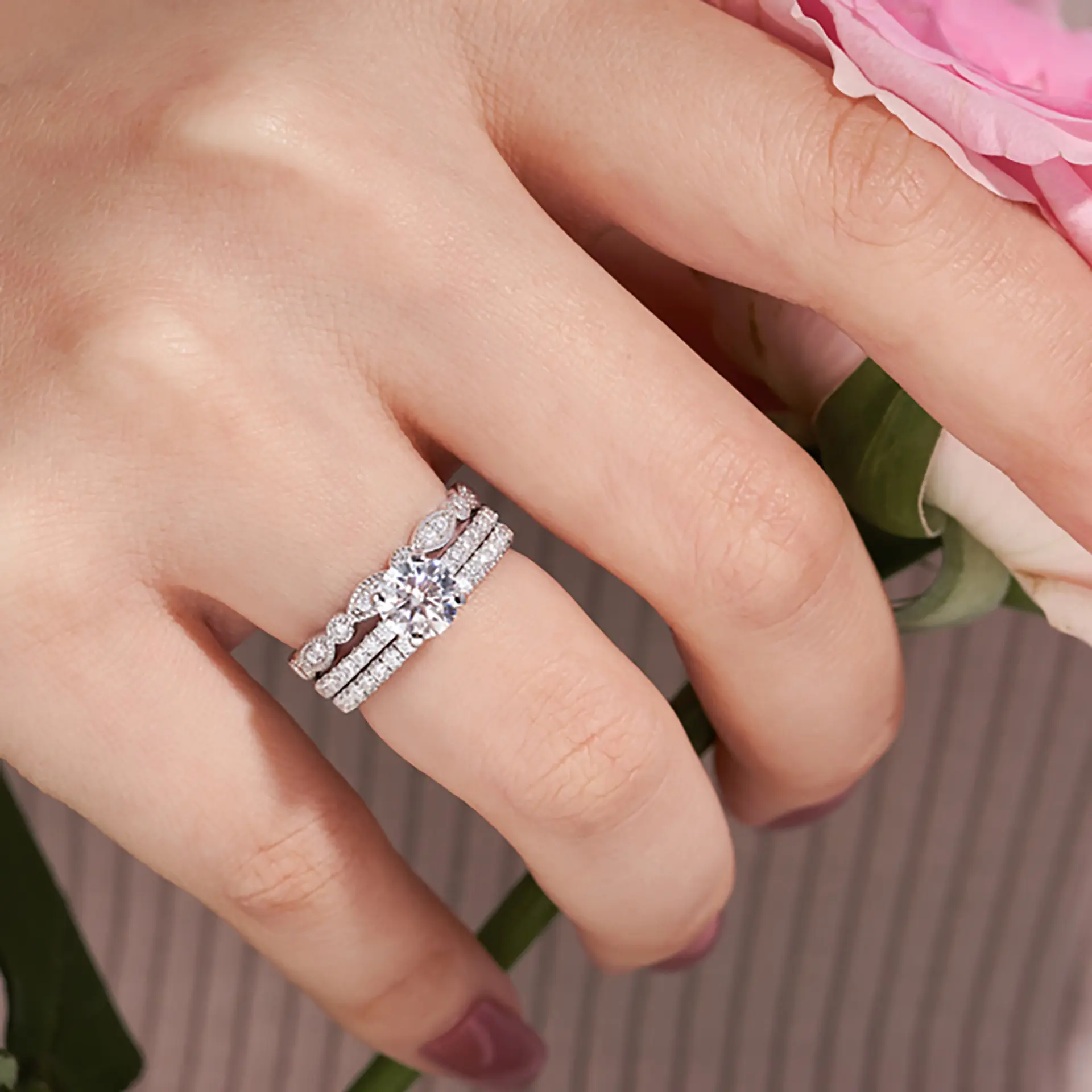 Starry Sky+Four Claw Diamond Row+Silver