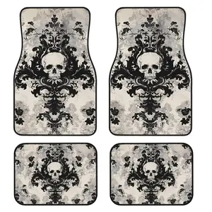 4-Piece Gothic Skull Baroque Car Floor Mats Set, Universal Fit for All Vehicles, Stylish Interior Decor, Easy Clean, Comfortable Protection