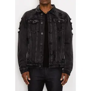 VICTORIOUS Distressed Faded Denim Jacket for Men - Casual and Long Sleeve - Cotton VICTORIOUS Distressed Faded Denim Jacket for Men - Casual and Long Sleeve - Cotton