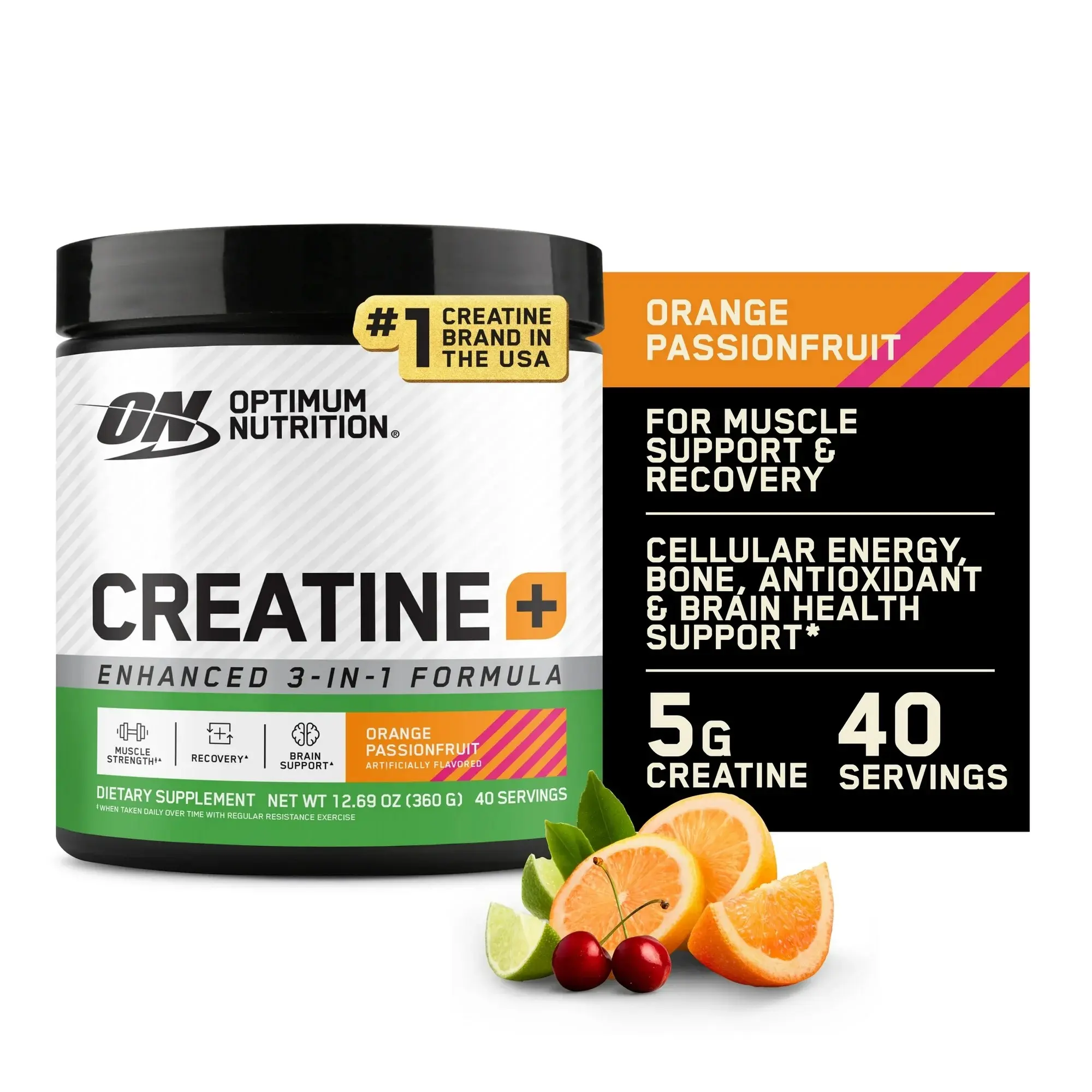 Optimum Nutrition Creatine+ Powder, Orange Passionfruit, 360 g (40 Servings)