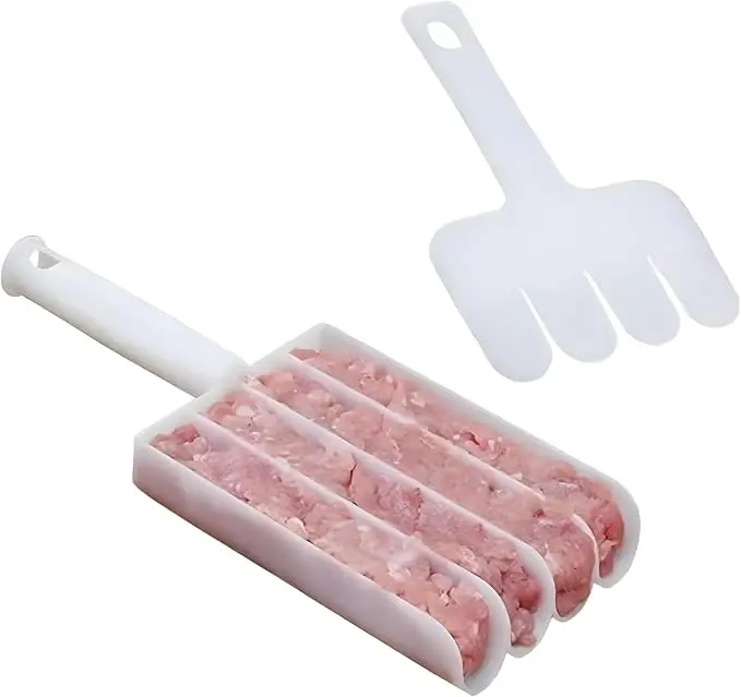 White Creative Kitchen Meatball Maker, 4 Baller Spoons with Cutting Spade, Multifunction Ice Cream Scoop, DIY Meatball, Patty, Fish Ball, Burger Making Tools