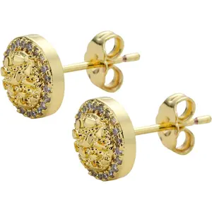 14K  Plated Nugget Earrings For Men,Cubic Zirconia Earrings Studs ,Unisex Round Roung Textured Cookie Nugget Stud