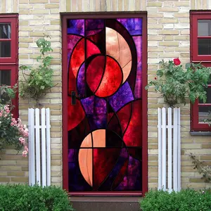 2pcs Stained Glass Style Wall Stickers with Red Purple Gradient and Geometric Circle Design, Frosted Texture and Three Dimensional Light Effect, Can Be Directly Pasted on Smooth Surfaces Like Wooden