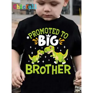 Boy PROMOTED to BIG BROTHER Dinosaur Print Creative Trendy Casual T-shirt