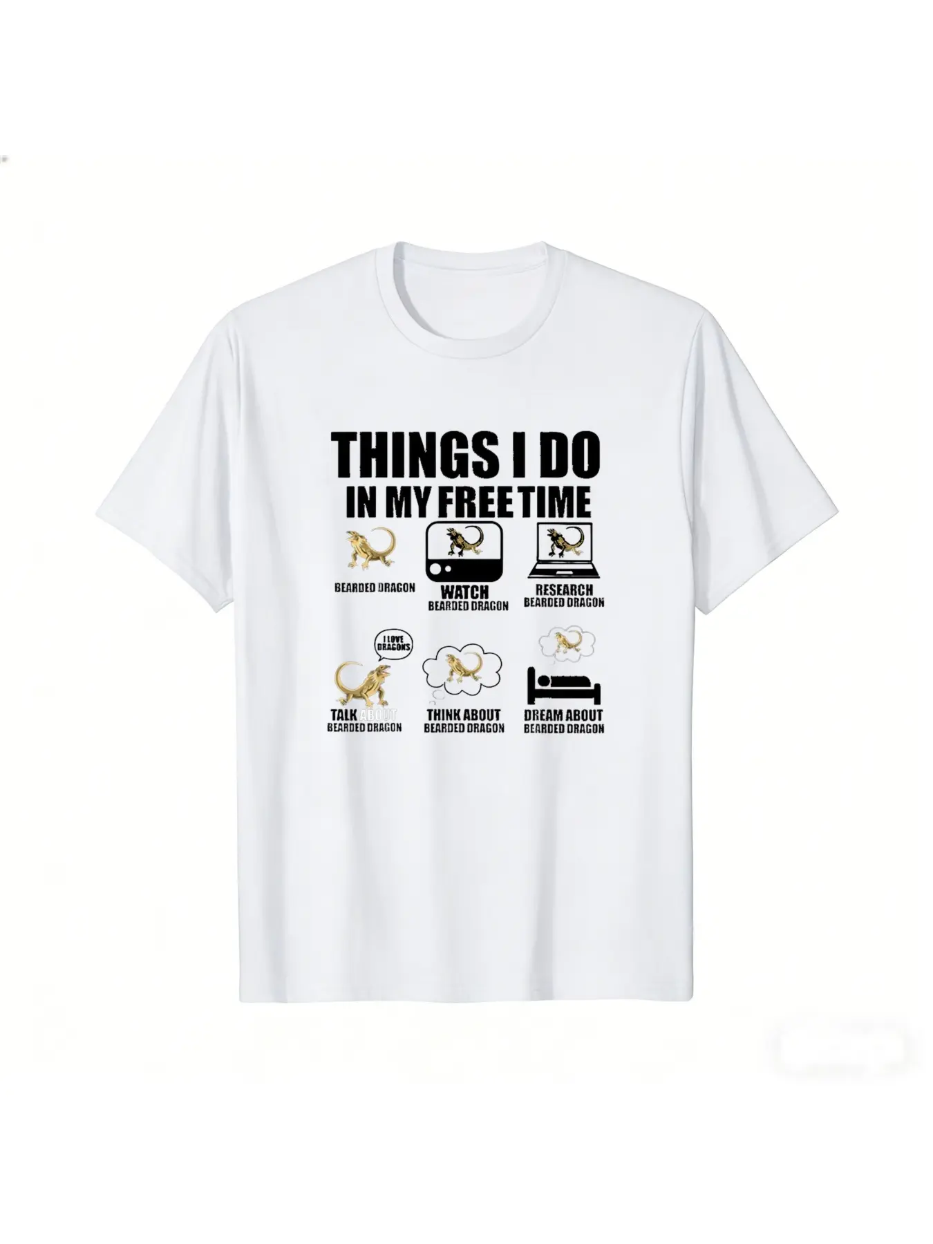 Funny Bearded Dragon T-Shirt, Relaxed Fit Short Sl unisex soft cotton short sleeve t shirt, vintage graphic casual tee for men women teens, perfect birthday holiday gift for camping travel gym daily street  wear