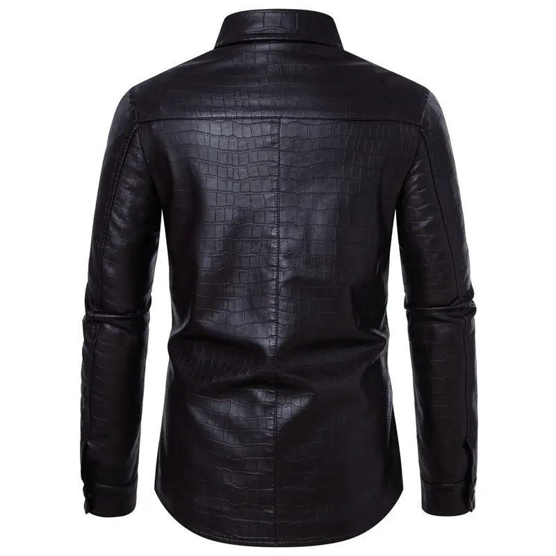Black stand-collar biker leather jacket, with quilted shoulders