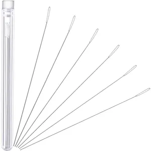 6 Pieces Stainless Steel Large Big Eye Collapsible Beading Needles Assorted Size for Embroidery Thread Sewing with Storage Bottle