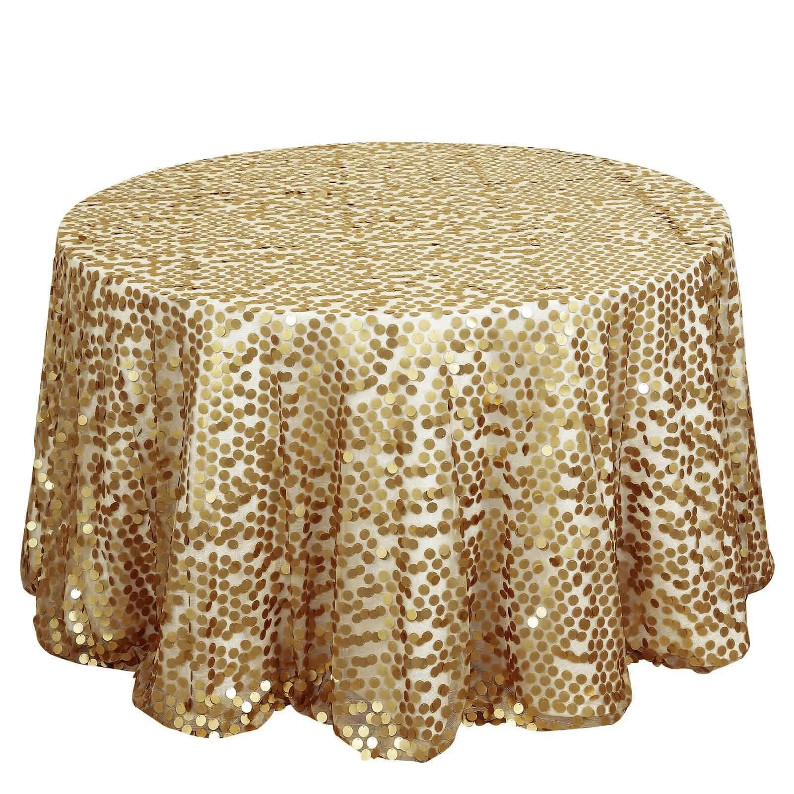 120" Round Sequin Tablecloth, Champagne Seamless Payette Cover - Glam Kitchen Linen for Wedding, Event Decor, Wipe with a Soft Damp Cloth, Decoration, Party