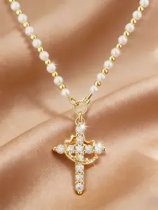 Women's Cross Necklace, Decorative Necklace, Rhinestone Cross Pendant, Crown Rotating Design, Elegant 14k Zircon Cross Chain, Perfect Mother's Day Gift, Wife Necklace