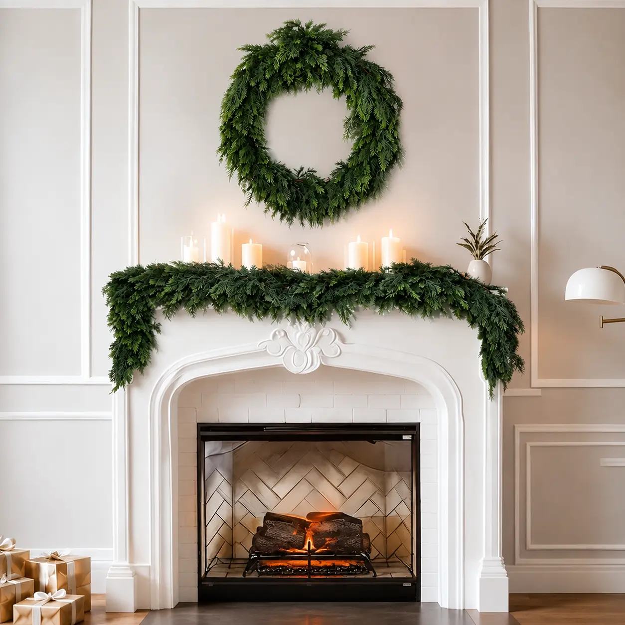 Holidays Artificial Cedar Garland Set, 2-Piece 6 FT Real-Touch Greenery with Natural Look, Reusable for Indoor-Outdoor Table Mantle Wall Decorations