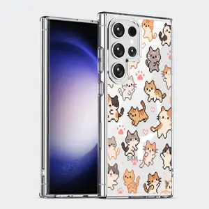 Cute Pixel Cat Dog Pattern Clear Wireless Charging Military-Grade Protection Shockproof Slim Magnetic Phone Case for Samsung Galaxy S26 S25 S24 Ultra S23 S22 S21 S20 Plus Edge FE A14 A15 A16 A35 A36 A54 A56 Note20ultra A57 A55 A37 A26 A25 A17 A06 A05S