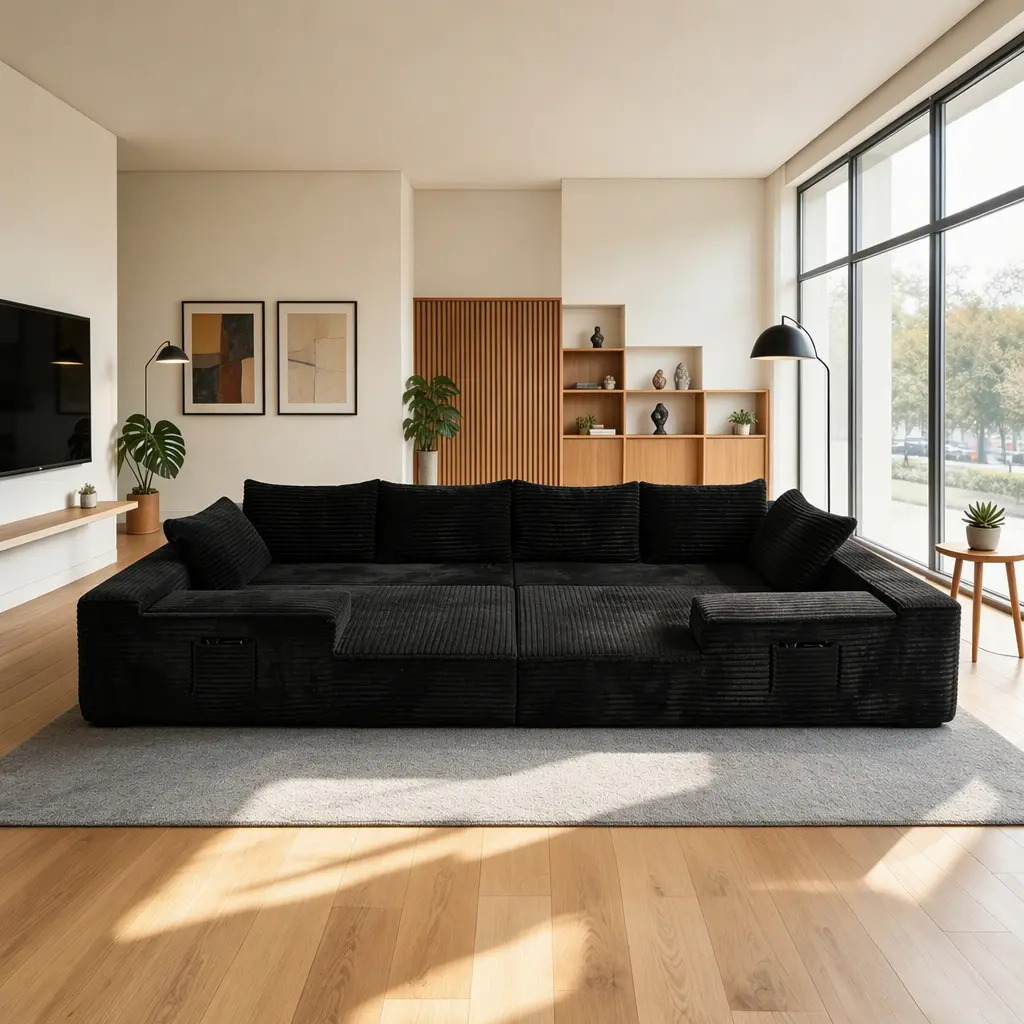 HSECOYAY Oversized 120" Sofabed Cloud CouchPlusSectional Sofa with Chaise Moder Modular Sofa with 10SoftPillows & Lounge Chairs Boneless Upholstered CouchesforLiving Room Bedroom Plush Corduroy Fabric