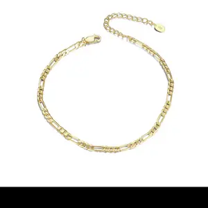 Tobilleras ajustables de acero inoxidable enchapado en oro de 18 k estilo fígaro