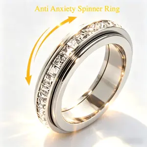 Rotatable Anxiety Ring,Kinetic Geometric Cube Rings, Fidgets Stress Relief Sports Wristbands,Perfect Wedding Promise Gift, Fashion Promise Ring, Men and Women Jewelry