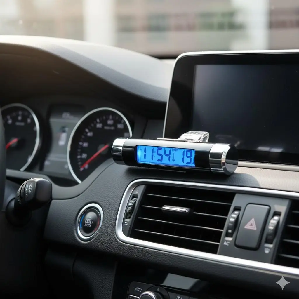 Car Digital Thermometer Clock 2-in-1 with Clip LCD Display Auto Accessory High Precision Temperature Gauge Practical Vehicle Interior Gadget for Car Truck Van