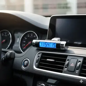 Car Digital Thermometer Clock 2-in-1 with Clip LCD Display Auto Accessory High Precision Temperature Gauge Practical Vehicle Interior Gadget for Car Truck Van