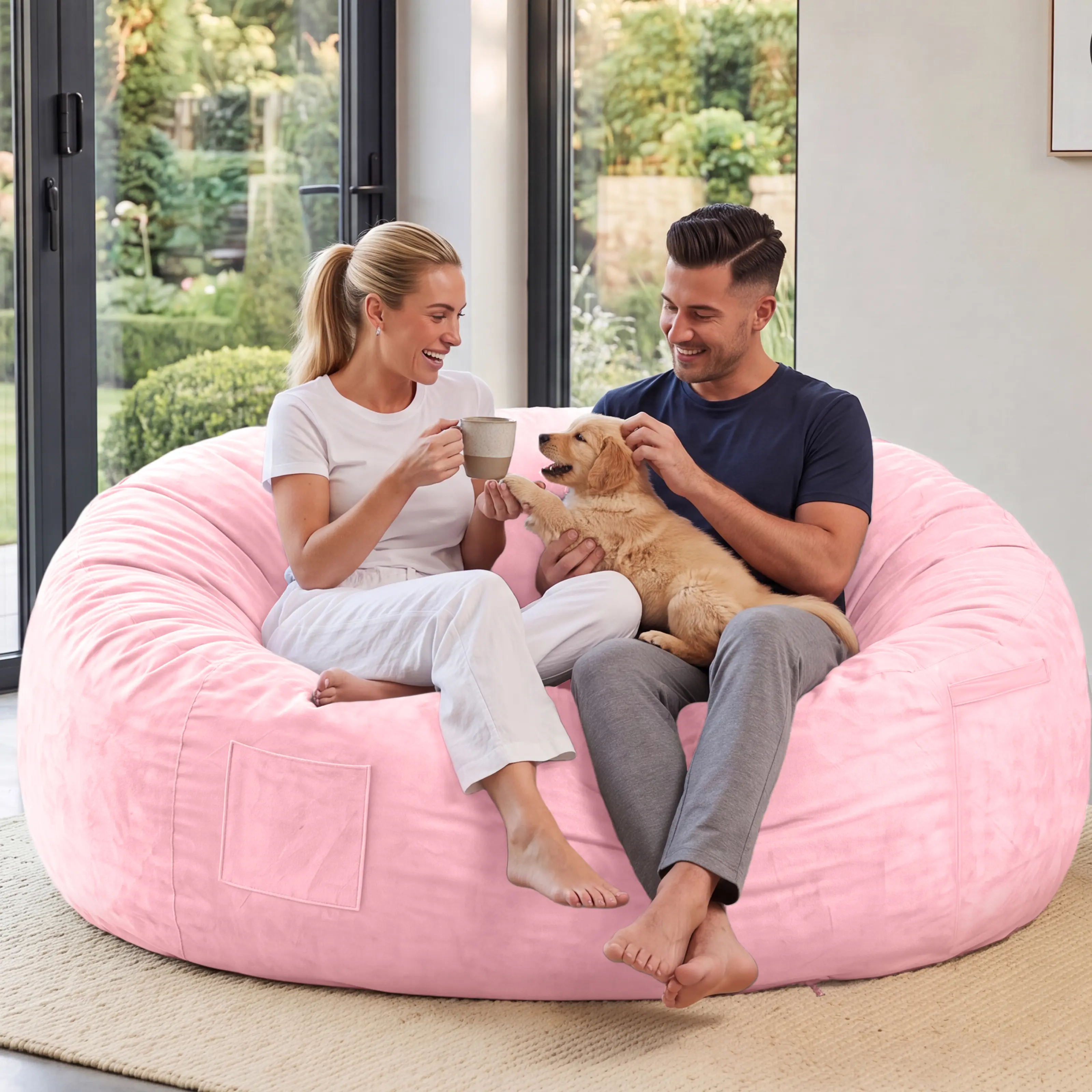 Oversized Jumbo Bean Bag Chair for Adults & Teens, Luxurious Velvet Ultra Soft Faux Fur Plush Lazy Sofa, High Rebound Memory Foam Filled Fluffy Bean Bag Couch with Detachable Removable Sponge Inner Bag,Furniture