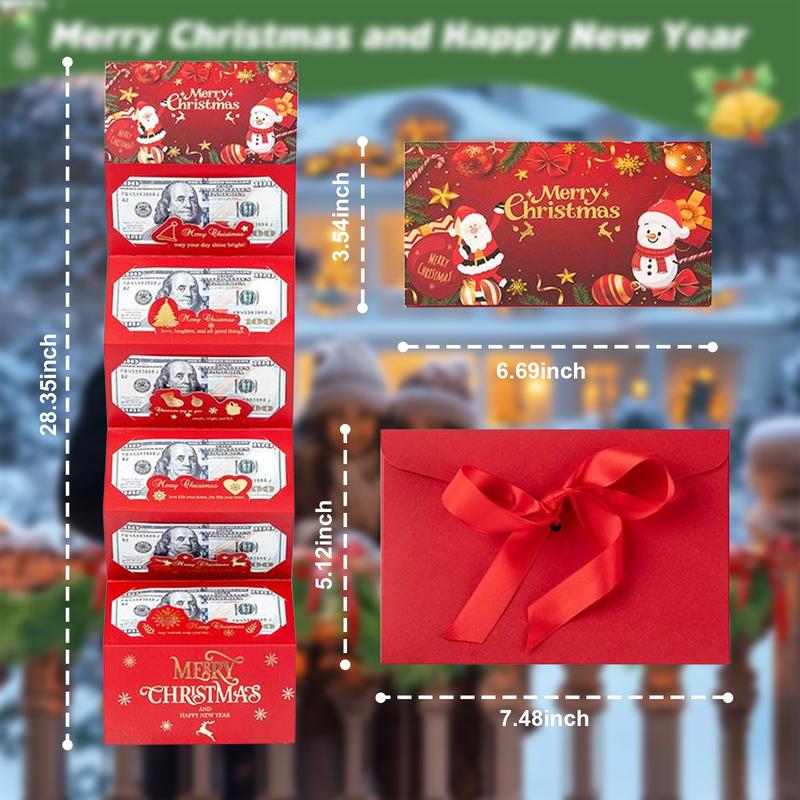 Christmas Santa Dollar Folding Red Envelopes Gold Stamping Gift Pack with Ribbon 6 Slot DIY Holiday Cash Envelopes for Party and Festive Decorations