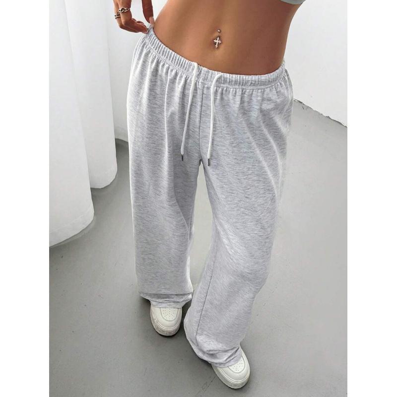 Women's Summer Simple Front Tie Loose Sweatpants, Casual Daily Wear Graduation,Back To School Outfits,Back To School Fabric Womenswear Bottom Drawstring Grey Leg Straight Basic Spring Minimalist Elastic original camo pants girl linen pants Trouser