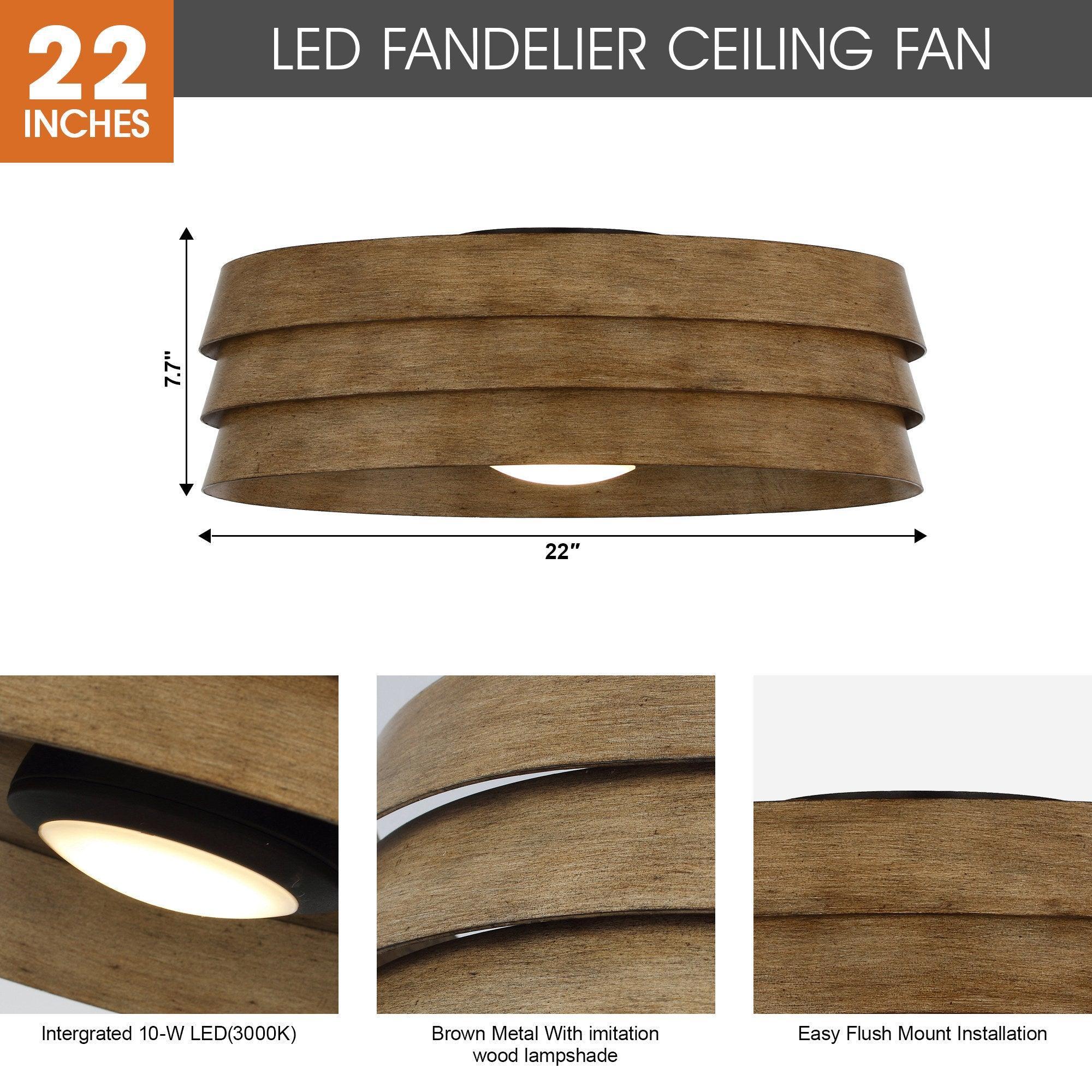 22" Farmhouse Flush Mount Reversible Ceiling Fan with LED Lighting & Remote Control