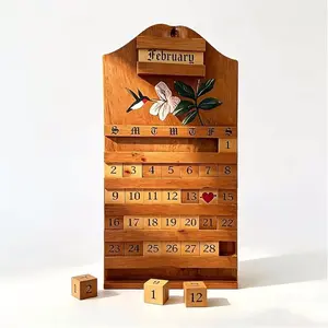 Festive Wooden Calendar, Reusable Wall-Mounted Decor, Replaceable Holiday Icons, Seasonal Home Decoration, Year-Round Use