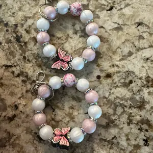 Pink and white pearl butterfly bracelet